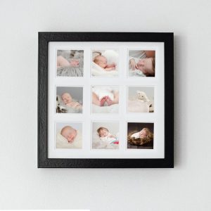 multi aperture frame with 9 lifestyle images of a newborn baby