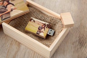 wooden usb stick with photograph printed